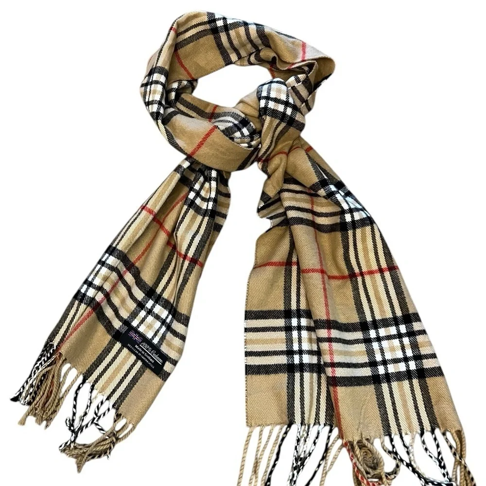 Nova Check Plaid Scarf, Tan Black & Red